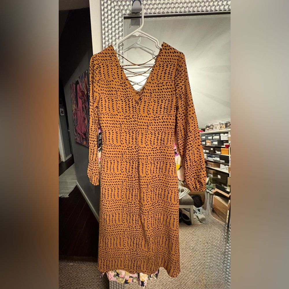 Express Rust Patterned Long Sleeve Dress